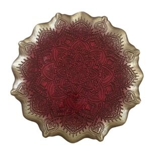 Cup Cake Pedestal Stand Red Gold Luster Glass 10.5" New Christmas Akcam Turkey